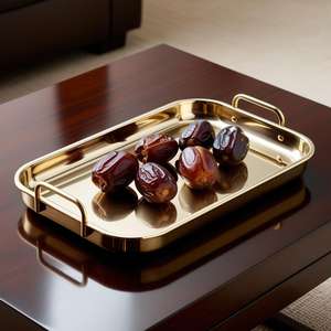 Bandeja Rectangular Dorada para Servir, Estilo Árabe, Decorativa, de Acero Inoxidable, Utensilios de Cocina, Metal Pulido, Bandejas para Dátiles - Product Image 3