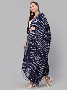 Dupatta de Mezcla de Seda Chinon de Secado Rápido para Mujer, Estilo Indio y Pakistaní (D02-Azul) - Product Image 4