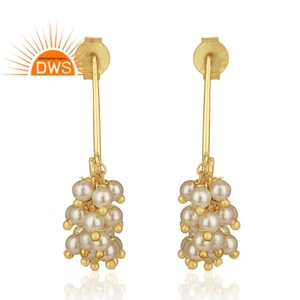 ต่างหูแบบห้อยประดับลูกปัดไข่มุกธรรมชาติชุบทอง18K จากเงินสเตอร์ลิง - Product Image 3