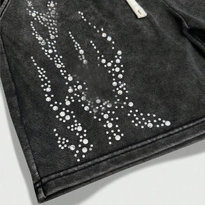 Conjuntos Cortos Deportivos de Algodón Holgados para Hombre, Color Sólido, con Diseño de Pedrería en la Parte Delantera, Conjuntos Cortos con Lavado Ácido Personalizado - Product Image 3