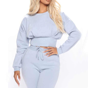 Nouveau Survêtement Élégant Logo Personnalisé Crop Tops Hoodies et Jogging Survêtement 2 Pièces Ensemble Femmes Survêtements pour Femmes Vente en Gros - Product Image 4