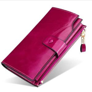 Porte-monnaie multi-cartes vintage en cuir véritable, portefeuille long à fermeture éclair pour femmes - Product Image 1