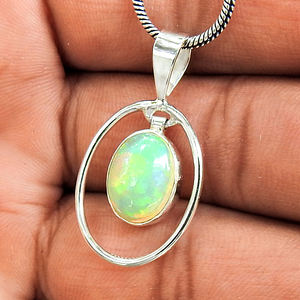 Colgante de forma redonda de piedras preciosas de ópalo de Plata de Ley 925, joyería antigua hecha a mano, diseño único, colgante Natural Vintage para mujer - Product Image 3