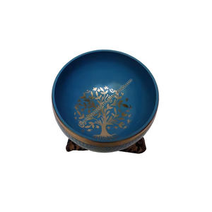 Patrón de árbol Cuenco de latón con cojín y palo de madera Técnica de fundición Tema Budista para meditación Curación de chakras - Product Image 3