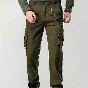 กางเกงคาร์โก้ผู้ชายน้ำหนักเบามีกระเป๋าข้างมีกระเป๋าข้างผ้าฝ้ายเอวสูงสไตล์ลำลองระบายอากาศ - Product Image 2