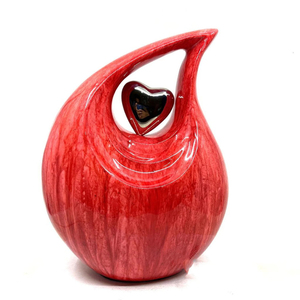 Urna roja de aluminio en forma de lágrima para adultos para cenizas humanas, recuerdo conmemorativo de Metal único, proveedor de tarros de cremación funeraria al por mayor - Product Image 1