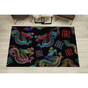 Tapis imprimé avec un motif de dragon abstrait, tapis d'appoint moderne inspiré du Japon, lavable en machine, tapis fin non tissé pour salon - Product Image 3