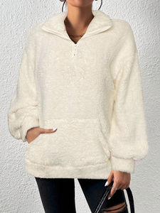 Sweat-shirt à capuche en polaire de couleur unie pour femmes personnalisées pour l'hiver épais et chaud respirant coupe-vent - Product Image 4