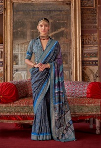 Nouvelle dernière collection de saris en soie avec impression numérique Elite Gold Finish pour adultes - Product Image 6
