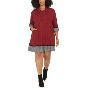 Robbie Bee Robe pull col bénitier rouge grande taille 1X pour femme, coupe ample avec couleur contrastante et taille basse - Product Image 1