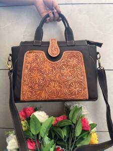 Handmade New Design Carving Tooling Sling <b>Bag</b> for <b>Women</b> Real Leather Stylish Hand Tooled Handbag with Letter Decoration - Product Image 4