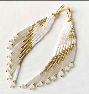 Beaded Fringe <b>Earrings</b>, Bead <b>Earrings</b>, Seed Bead <b>Earrings</b>, Dangle <b>Earrings</b> Fringe Tassel <b>Earrings</b> - Gold - <b>Long</b> - Product Image 1
