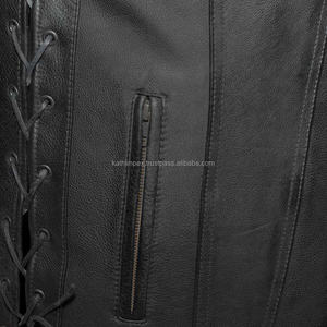 Gilet en cuir pour homme, marque privée, style motard, décontracté, service OEM, boutons-pression, multi-poches, lacets latéraux, respirant pour - Product Image 3