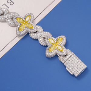 Pulsera de Plata 925 para Mujer, Diseño de Lujo con Certificación GRA, Eslabones Cubanos, Flor Amarilla Limón, Trébol de Cuatro Hojas, Moissanita VVS, Precio de Fábrica - Product Image 2