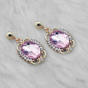 Kriaa ต่างหูชุบทอง18K พร้อมลูกแพร์ตัดสีชมพูบุษราคัมและคริสตัลหินห้อยดีไซน์ทันสมัยสำหรับ1313640A หมั้น - Product Image 1