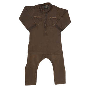 ชุดเสื้อผ้าเด็กผู้ชายปักลาย - สีกาแฟ - Product Image 3
