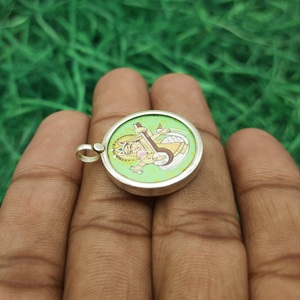 925 argent fabriqué à la main seigneur Saraswati oeuvre pendentif cadres en verre Unique peint à la main fêtes de mariage spirituelles anniversaires - Product Image 5