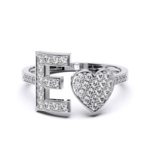 Anillo de compromiso de promesa de 0,50 quilates con letra "E" de diamante redondo cultivado en laboratorio de 950 quilates, hecho en platino para ella - Product Image 3