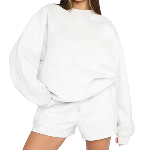 Ensemble décontracté d'hiver personnalisé en 2 pièces pour femmes, sweat-shirt et short, spandex/polyester de haute qualité, uni, au-dessus du genou, coupe régulière - Product Image 1