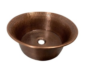 Lavabo/lavabo de salle de bain en cuivre rond martelé fabriqué à la main pour salles de bain hôtel/villa en métal - Product Image 1