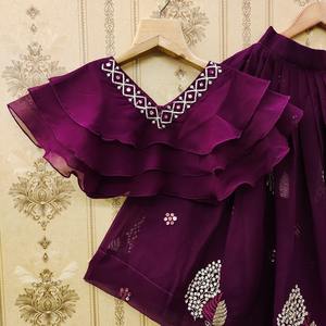 Ensemble ethnique Shoryam Fashion pour filles, lehenga choli brodé violet, entièrement cousu, coupe régulière, longueur au sol, pour les fêtes - Product Image 2