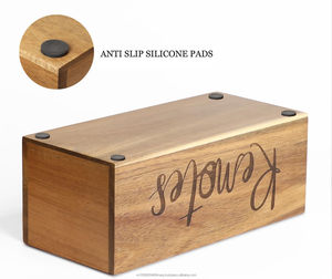 Caja de madera Control remoto con 3 compartimentos Soporte de Acacia Caddy Ahorro de espacio Organizadores de almacenamiento para el hogar para escritorio Sala de estar - Product Image 4