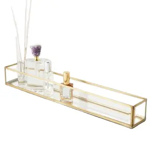 מגש זכוכית מתכת גדולה צורה תיבת עיצוב הבית שולחן העליון מתכת זכוכית זהב תיבת תכשיטים באיכות גבוהה