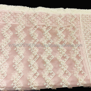 Bufanda de seda Rosa hecha a mano India Organza Ara Tari hilo de algodón Dupatta con estilo de fiesta colorido para ropa de playa étnica - Product Image 3