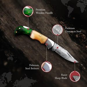 Offre Spéciale beaux couteaux de poche de couteau pliant en acier damas faits à la main avec manche en bois de couleur cuir. - Product Image 4