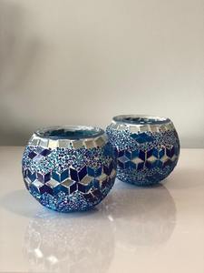 High Quality Aqua Marine Mosaic Beeswax <b>Candle</b> Holders Gorgeous Sea Green Decorative <b>Flower</b> Shape Christmas Home Decor - Product Image 4