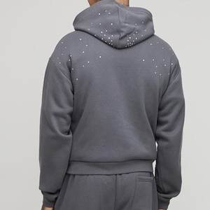 Venta al por mayor gris personalizado diamantes de imitación diseño hombres sudaderas con capucha transpirable respetuoso del medio ambiente invierno sudaderas con capucha Streetwear Casual hombres impreso Sudadera con capucha - Product Image 2