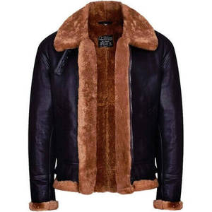Mens Aviator Brown B3 Faux <b>Shearling</b> Sheepskin Leather <b>Bomber</b> <b>Jacket</b> - Product Image 1