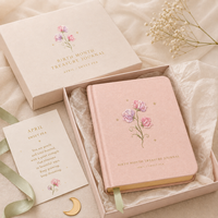 Carnet personnalisé LABON brodé, couverture en tissu de lin rose poudré, texte doré, marque-page en ruban, mois de naissance, OEM ODM