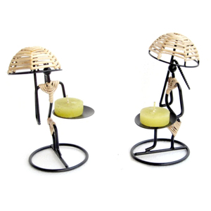 Juego de soportes de luz de té de yute de hierro, Juego de 2, vajilla de sala de estar interior de hierro sólido con recubrimiento de polvo negro, soportes de luz de té elegantes para eventos - Product Image 4