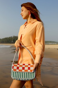 กระเป๋าสะพายไหล่ประดับลูกปัดสีส้มสไตล์โบฮีเมียนที่ทำด้วยมือสำหรับผู้หญิงชุดรูปแบบการแต่งกายฤดูร้อนกระเป๋าถือและกระเป๋าสะพายไหล่ทำด้วยมือ - Product Image 2