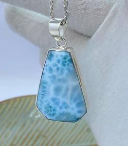 Collier pendentif hexagone en argent sterling 925 Style vintage Larimar bleu géométrique fait à la main pour les femmes cadeau d'anniversaire unique - Product Image 3