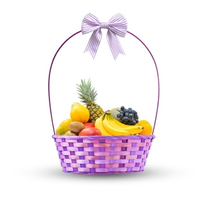 Elegant High Quality Purple Round Bamboo Basket Handle Eco-Friendly Easter Holiday Supplies for Fruits Vegetables Easter <b>Eggs</b> - Product Image 1
