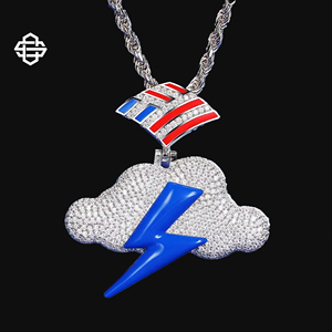 Collar con colgante Hiphop Moissanite Iced Out Cloud Lightning, joyería ostentosa personalizada para hombres y mujeres, cadena de esmalte rojo y azul - Product Image 1