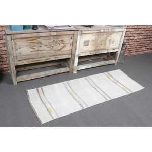 Petit tapis vintage 1,7 x 4,6 pieds, tapis turc, tapis Kilim à bordure blanche - Product Image 1