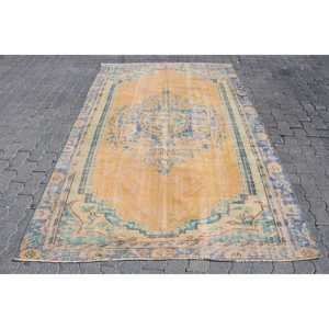 Turkish Vintage Large Rug 5.2x8.3 ft (159x253 cm), <b>Yellow</b> Bordered Rug - Product Image 1