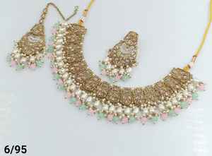 LATEST ANTIQUE MOTIPEARL & DROP FASHIONABLE GOLD PLATED FANCY <b>CHOKER</b> NECKLACE WITH MANGTIKKA EARRING SET & JEWELLERY SET WOMEN - Product Image 6