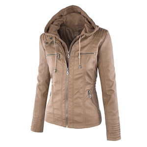 Veste en cuir de moto pour femmes, nouvelle collection, vente en gros, noir, fermeture éclair, grande taille, manteau d'automne pour femmes - Product Image 2