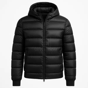 Hombres con capucha al por mayor chaqueta Puffer negro acolchado con cierre de cremallera | OEM personalizado al aire libre casual cálido chaquetas de invierno - Product Image 1