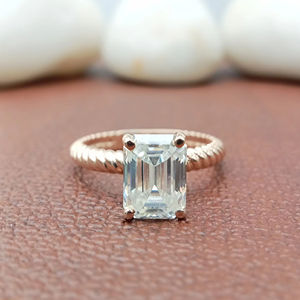 Bague de Fiançailles et de Mariage Solitaire Personnalisée Fantaisie Diamant Taille Émeraude Certifié GIA Argent 925 Or 14k 18k Cadeau Fêtes 100% - Product Image 1