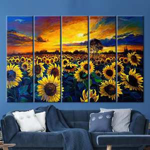 Elegant Sunflower Field Sunset Landscape Printed Canvas Artwork,5P:Gallery <b>Wrapped</b> - Product Image 1