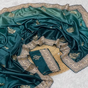 Vente chaude or soie écraser avec paillettes broderie Saree fabricant et fournisseur de l'inde à bas prix - Product Image 1