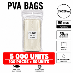 Sacs PVA 85x200mm 5000 unités - 50µm à dissolution rapide, solubles dans l'eau, scellage robuste, accessoires de pêche à la carpe en eau douce - Product Image 1