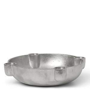 Bol central moderne en aluminium argenté |   Bol décoratif pour noix et fruits pour table basse |   Plat et bol de service en métal moulé de luxe - Product Image 1