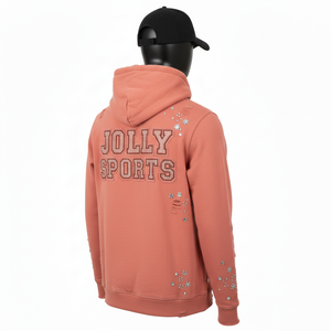 Sudadera con Capucha Estilo Básico, Color Durazno, Tejido de Felpa Suave de 330 a 350 GSM, Estilo Desgastado, Logotipo Personalizado con Pedrería y Bordado - Product Image 2