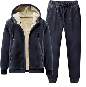 Fleece Cotton Fashion Blank Sweatsuits Traje de dos piezas Conjunto de pantalón y Sudadera con capucha Chándales de invierno al aire libre Ropa deportiva para correr - Product Image 1